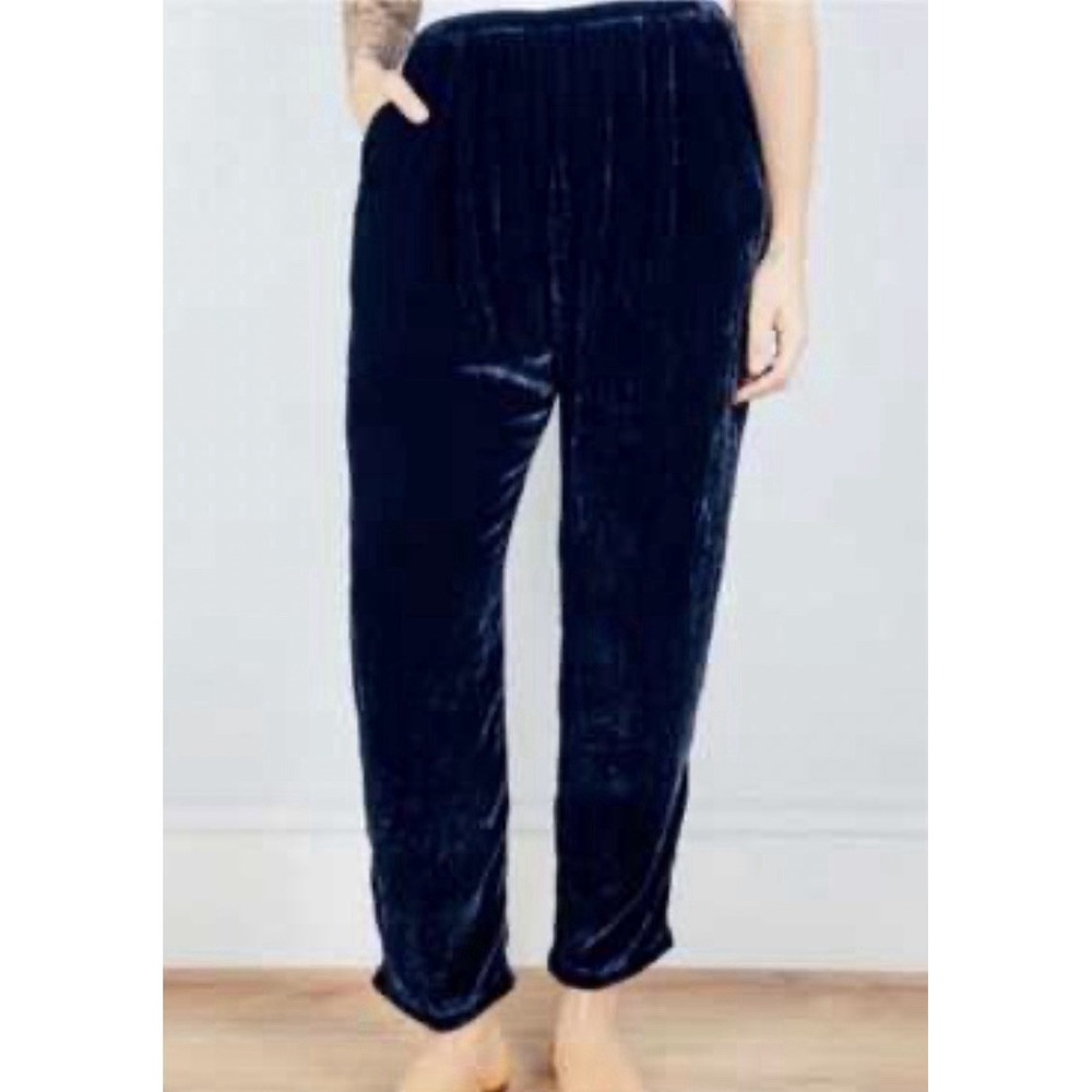 CP SHADES Blue Silk Blend Velvet Pull On Hampton Pants Lagenlook Boho Luxury M